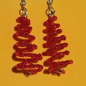 Red Christmas  Tree Earrings Spiral